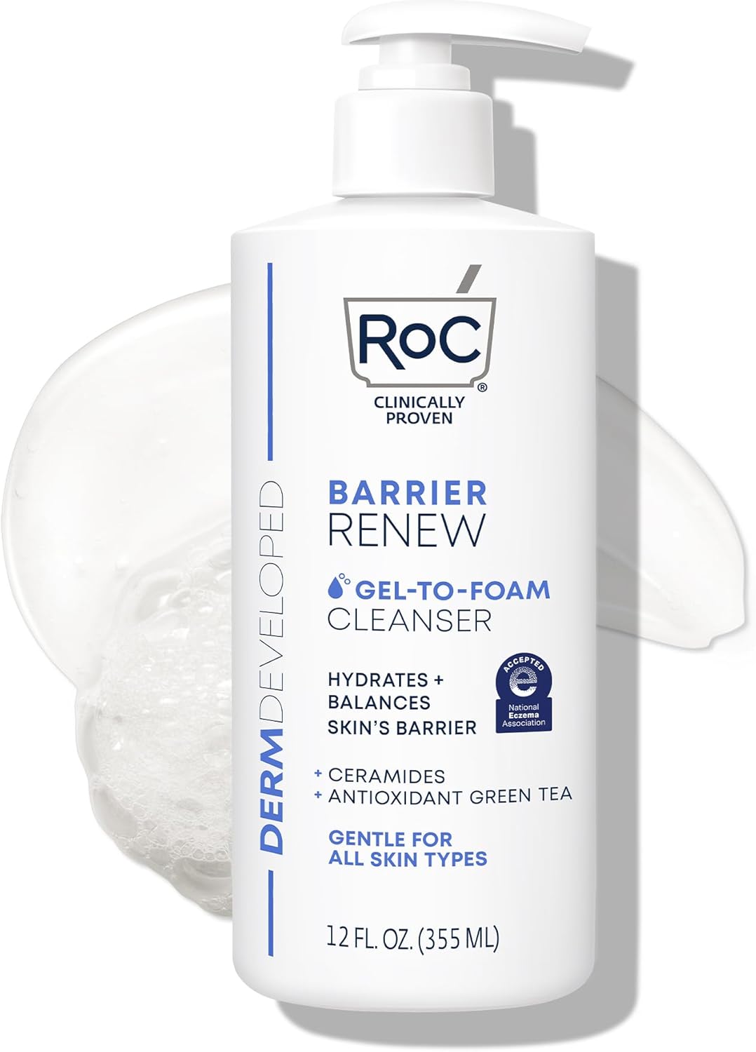 RoC Barrier Renew Gel to Foam Non Drying Facial Cleanser to Hydrate Skin, 12 Ounces